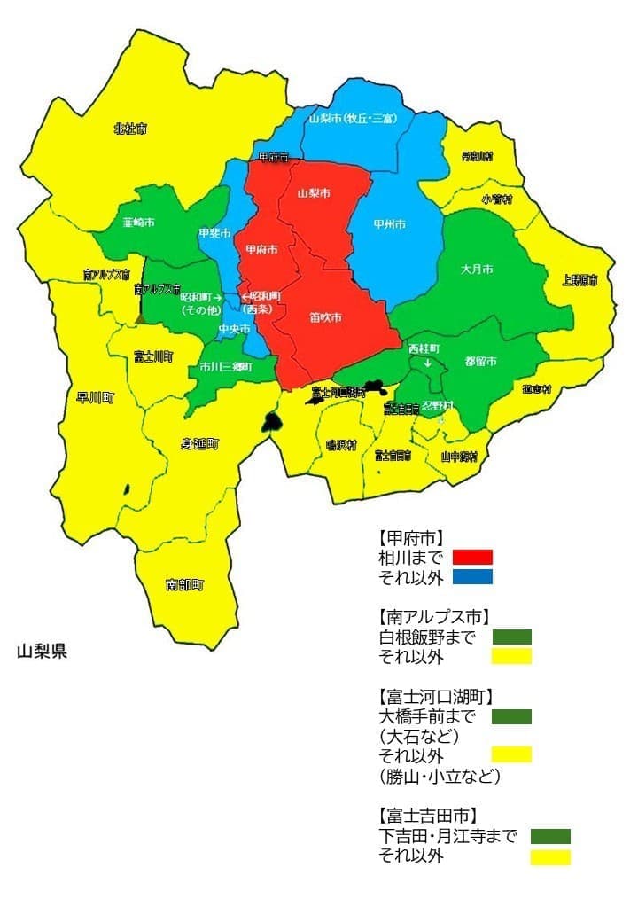 山梨県の地図